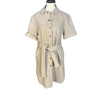 Galeries Lafayette Short Sleeve Coat Beige Belted Jacket Trench Women Size Small